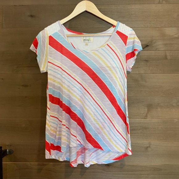 Cute PORRIDGE Stripe Basketweave Slub Knit Tee Top - Picture 1 of 3